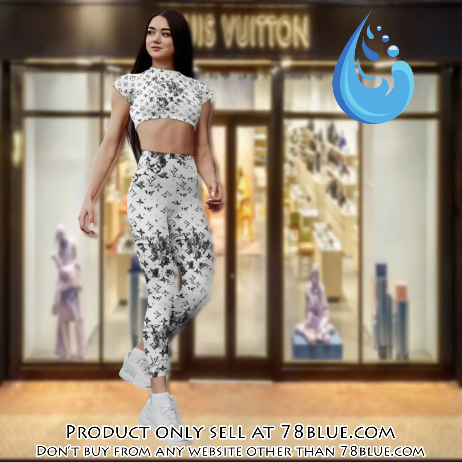 White louis vuitton luxury sportwear combo luxury brand crop top tshirt and legging for women ctl1045 78b1443747